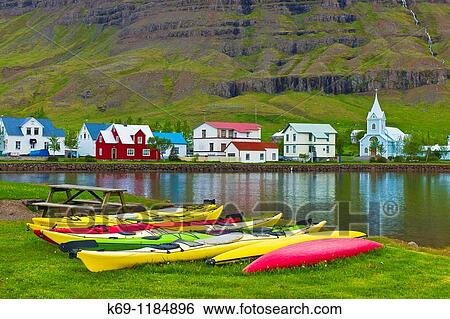 Kayaks, Seydisfjordur, Iceland View Large Photo Image Stock Photograph - Kayaks, Seydisfjordur, Iceland. Fotosearch