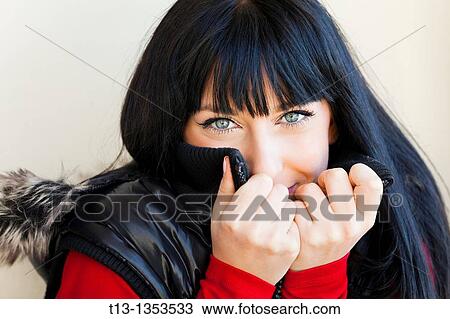 Keeping warm young woman is happy View Large Photo Image Stock Image - Keeping warm young woman is happy. Fotosearch