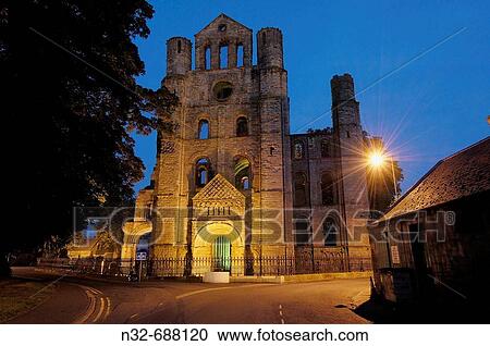 Stock Image - Kelso Abbey at dusk. Scottish Borders, Scotland, UK. Fotosearch