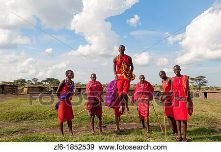 Kenya Masai Mara Masai warriors doing traditional jumping for tourists in Masai Mara National Park in reserve 9 View Large Photo Image Stock Photo - Kenya Masai Mara Masai warriors doing traditional jumping for tourists in Masai Mara National Park in reserve 9. Fotosearch