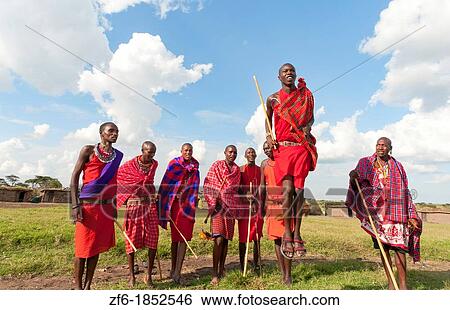 Kenya Masai Mara Masai warriors doing traditional jumping for tourists in Masai Mara National Park in reserve 9 View Large Photo Image Stock Photograph - Kenya Masai Mara Masai warriors doing traditional jumping for tourists in Masai Mara National Park in reserve 9. Fotosearch