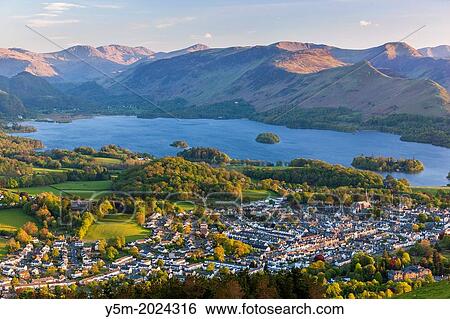 Keswick and Derwent Water from Latrigg Fell, Lake District National Park, Cumbria, England, UK, Europe. View Large Photo Image Stock Photograph - Keswick and Derwent Water from Latrigg Fell, Lake District National Park, Cumbria, England, UK, Europe.. Fotosearch