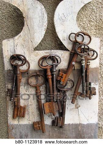 Stock Photo - Keys, key rack, bunch of keys, Isle-sur-la-Sorgue, France. Fotosearch