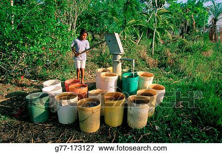 Kid collecting water. Belize View Large Photo Image Stock Photo - Kid collecting water. Belize. Fotosearch