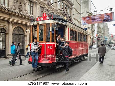 Kids playing on a tram in Istiklal Caddesi, Beyoglu, Istanbul, Turkey,. View Large Photo Image Stock Photo - Kids playing on a tram in Istiklal Caddesi, Beyoglu, Istanbul, Turkey,.. Fotosearch