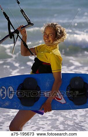 Stock Image - Kite-boarding. Fotosearch