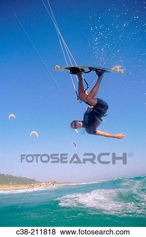Kite-boarding View Large Photo Image Stock Photo - Kite-boarding. Fotosearch