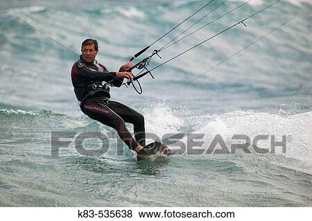 Kite-boarding View Large Photo Image Stock Photo - Kite-boarding. Fotosearch