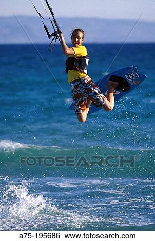 Kite-boarding View Large Photo Image Stock Photograph - Kite-boarding. Fotosearch