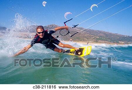 Kite-boarding View Large Photo Image Stock Photograph - Kite-boarding. Fotosearch