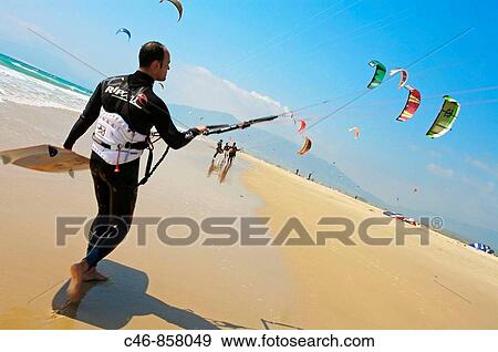 Kite_surfing. Tarifa. Cadiz province. Andalusia. Spain. View Large Photo Image Stock Photo - Kite_surfing. Tarifa. Cadiz province. Andalusia. Spain.. Fotosearch