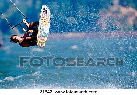 Stock Image - Kiteboarding. Columbia River. Oregon. USA. Fotosearch