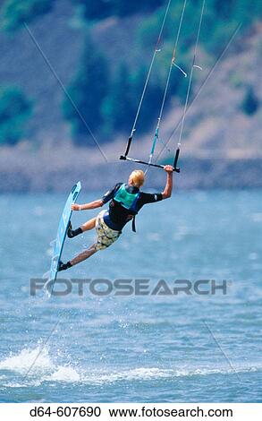 Kiteboarding. Columbia River. Oregon. USA View Large Photo Image Stock Image - Kiteboarding. Columbia River. Oregon. USA. Fotosearch