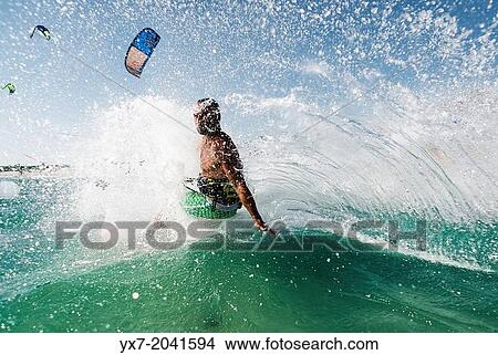 Picture - Kitesurfing in Tarifa, Costa de la Luz, Cadiz, Andalusia, Spain.. Fotosearch