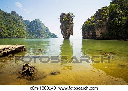 Stock Image - Ko Tapu or James Bond island Phang Nga Bay Phang Nga province Andaman Sea, Thailand. Fotosearch