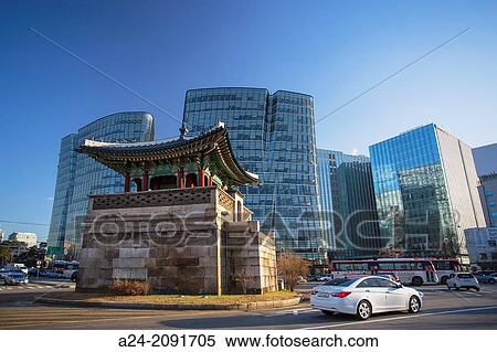 Korea, Seoul City, The Southeast Watch Tower of Gyeongbokgung Palace. View Large Photo Image Stock Photography - Korea, Seoul City, The Southeast Watch Tower of Gyeongbokgung Palace.. Fotosearch
