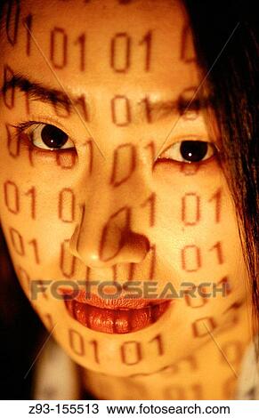 Korean woman's face with binary code View Large Photo Image Stock Image - Korean woman's face with binary code. Fotosearch