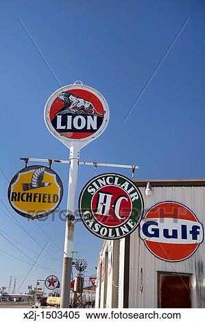 Kramer Junction, California - Old gas station signs on display at an antique dealer in the Mojave Desert View Large Photo Image Stock Photography - Kramer Junction, California - Old gas station signs on display at an antique dealer in the Mojave Desert. Fotosearch