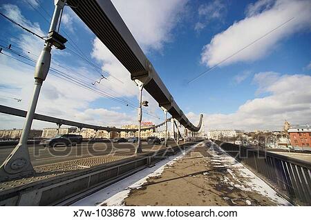 Krymsky Bridge or Crimean Bridge steel suspension bridge, Moscow, Russia View Large Photo Image Stock Photo - Krymsky Bridge or Crimean Bridge steel suspension bridge, Moscow, Russia. Fotosearch