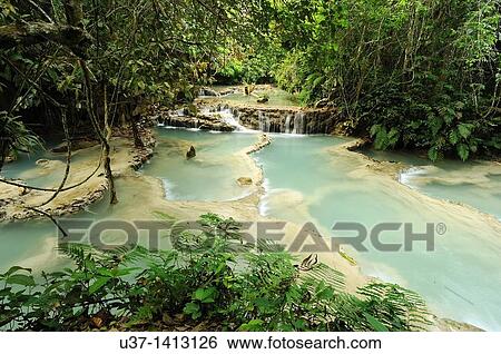 Stock Photograph - Kuang Si Waterfall, Luang Prabang, Laos.. Fotosearch