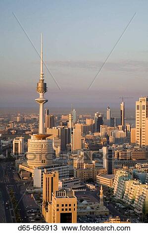 KUWAIT-Kuwait City: Aerial over Hilalli Street towards Liberation Tower / Sunrise View Large Photo Image Stock Image - KUWAIT-Kuwait City: Aerial over Hilalli Street towards Liberation Tower / Sunrise. Fotosearch