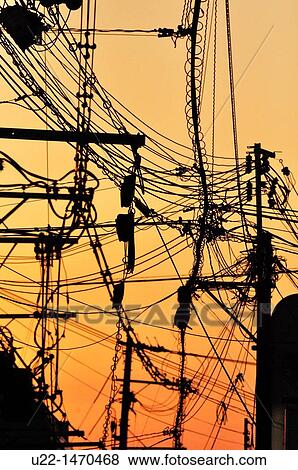 Stock Photo - Kyoto (Japan): electric wires mess in Gion. Fotosearch