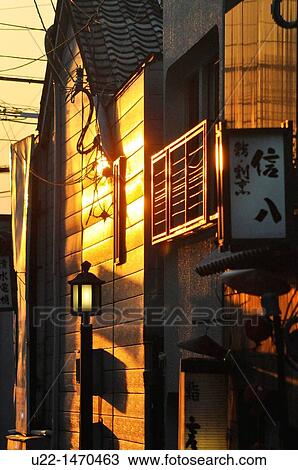 Stock Image - Kyoto (Japan): sunset in Gion. Fotosearch
