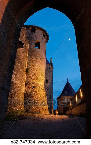 La Cit?, Carcassonne medieval fortified town at dusk. Aude, Languedoc-Roussillon, France View Large Photo Image Picture - La Cit?, Carcassonne medieval fortified town at dusk. Aude, Languedoc-Roussillon, France. Fotosearch