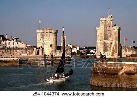 Picture - La Rochelle old harbour with Tower de la Chaine and Tower Saint Nicolas Charante Maritime, France. Fotosearch