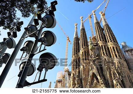 Stock Photography - La Sagrada Familia Church. Designed by the architect Antoni Gaud?. Eixample district, Barcelona, Catalonia, Spain.. Fotosearch