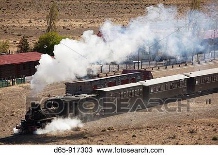 Stock Image - La Trochita narrow gauge steam train (aka Old Patagonian Express), Esquel, Chubut Province, Patagonia, Argentina. Fotosearch