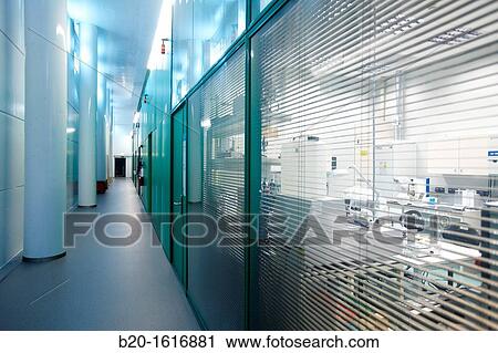 Stock Image - Laboratories corridor, CIC nanoGUNE, Nanoscience Cooperative Research Center, Donostia, San Sebastian, Gipuzkoa, Basque country, Spain. Fotosearch