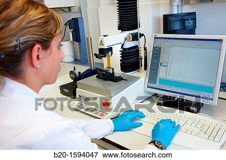 Stock Photo - Laboratory analysis: Tensile test for determining the mechanical properties of biopolymer films Equipment: texturometer TA XT Plus Aname, Texture Analyser. Fotosearch