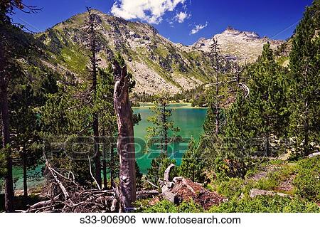 Stock Photograph - Lago de Aubert Reserva Natural de N? ouvielle. French Pyrenees, France. Fotosearch