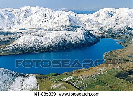 Lake Coleridge, Canterbury aerial view, New Zealand View Large Photo Image Stock Photo - Lake Coleridge, Canterbury aerial view, New Zealand. Fotosearch