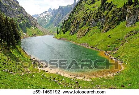 Stock Image - lake falensee or fahlensee - alpstein mountain range - canton of appenzell-innerrhoden - switzerland. Fotosearch