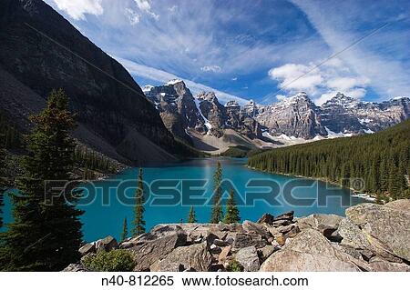 Lake Moraine, Banff National Park, Alberta, Canada View Large Photo Image Stock Photography - Lake Moraine, Banff National Park, Alberta, Canada. Fotosearch