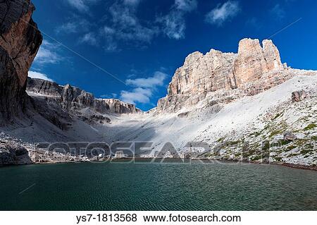 Stock Photo - Lake Pisciad? on the trekking high route 2 in the Dolomites, Alps, Italy, Europe. Fotosearch