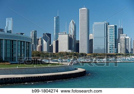 LAKE SHORE SKYLINE DOWNTOWN CHICAGO ILLINOIS USA View Large Photo Image Picture - LAKE SHORE SKYLINE DOWNTOWN CHICAGO ILLINOIS USA. Fotosearch