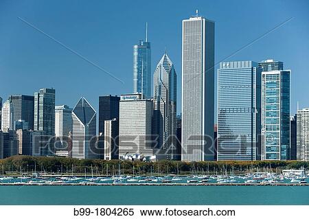 Stock Photography - LAKE SHORE SKYLINE DOWNTOWN CHICAGO ILLINOIS USA. Fotosearch