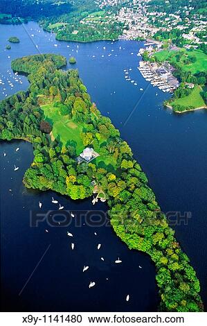 Lake Windermere in the Lake District National Park, Cumbria, England Aerial over Belle Isle to the town of Bowness View Large Photo Image Stock Image - Lake Windermere in the Lake District National Park, Cumbria, England Aerial over Belle Isle to the town of Bowness. Fotosearch