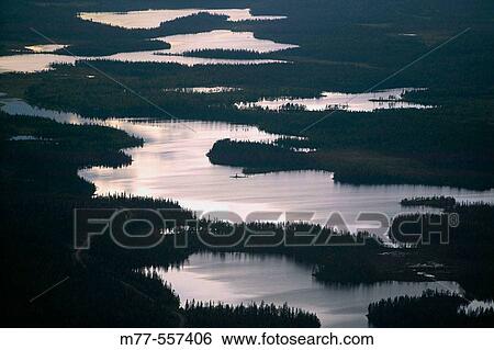 Stock Photograph - Lakes in forest area, aerial view. Lappland, Sweden. Fotosearch