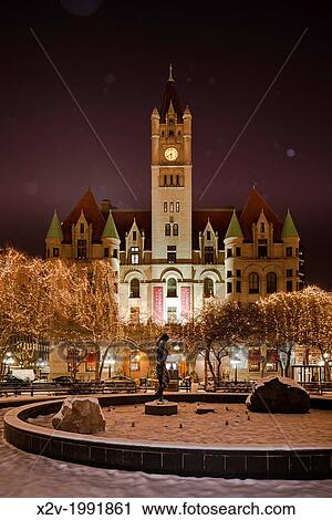Stock Image - Landmark Center in St. Paul, Minnesota during winter snowfall.. Fotosearch