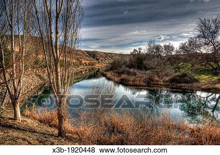 Stock Photo - Landscape with river, Guadalajara, Spain. Fotosearch
