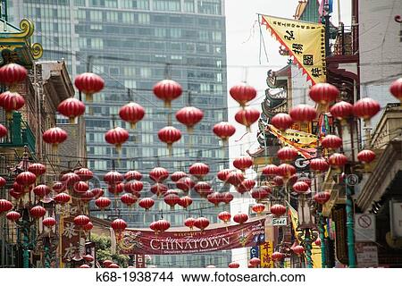 Picture - lanterns hang over the street in Chinatown, San Francisco, California, USA. Fotosearch