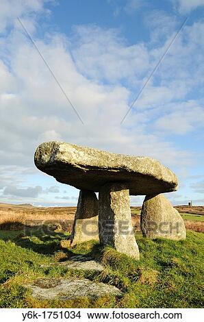 Picture - lanyon quoit is an ancient standing stone said to have ben a burial chamber in pagan times in cornwall, england, uk. Fotosearch