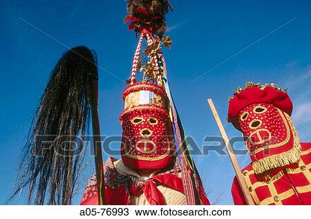Stock Image - Lapurdi carnival masks. Briscous carnival. Basque country. France.. Fotosearch