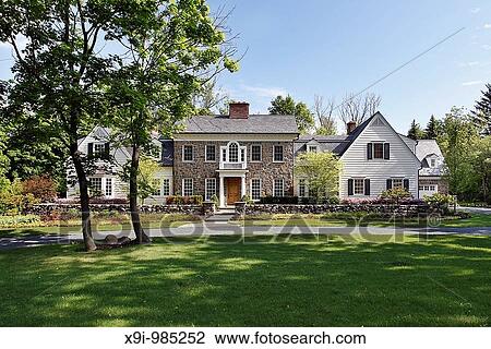 Large home in suburbs with front balcony View Large Photo Image Stock Image - Large home in suburbs with front balcony. Fotosearch