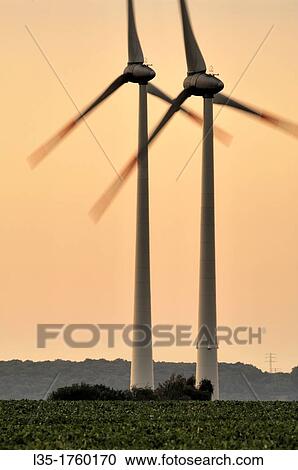 Stock Image - Large wind turbines Niedersachsen Germany, near Salzgitter. Fotosearch