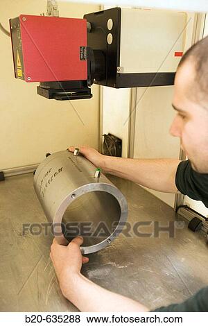 Stock Photo - Laser marking. Talleres MYL. Spindle manufacturing and repairing. Mendaro. Gipuzkoa, Euskadi, Spain. Fotosearch